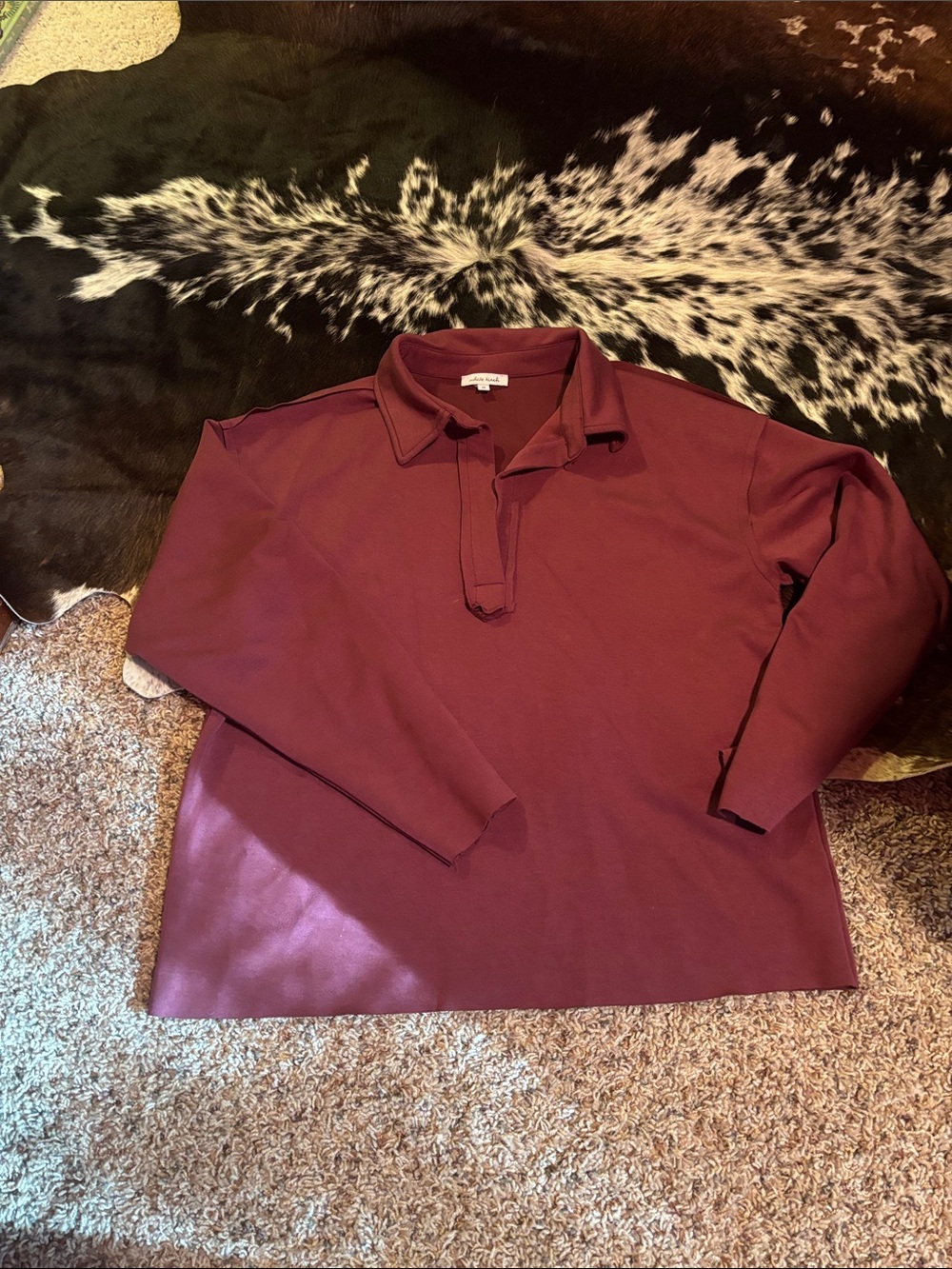 Boutique Long-Sleeve Polo Shirt in Burgundy